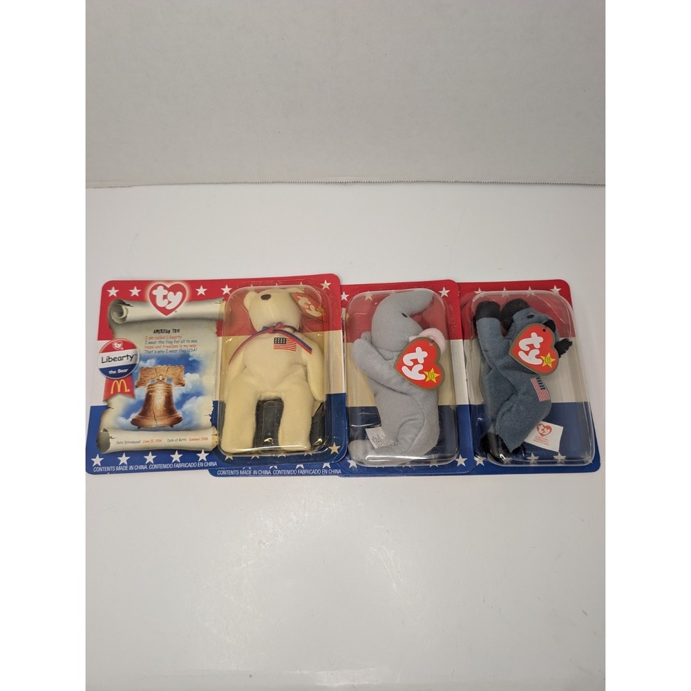 TY Beanie Babies McDonald's American Trio Complete Set 2000 Patriotic Plush...